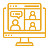 Icon of a computer screen showing three people in a video conference, representing virtual meetings or online collaboration