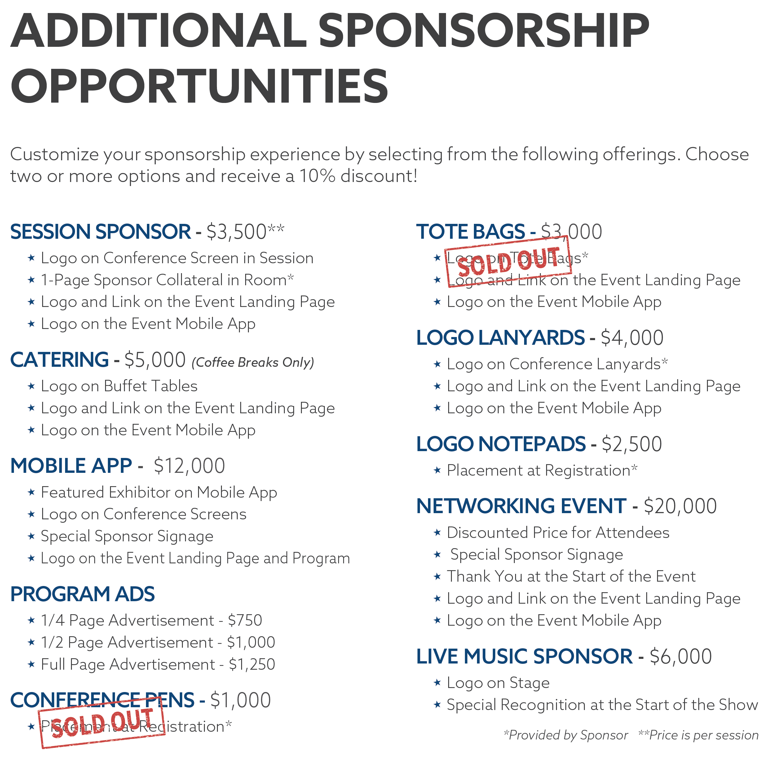 A la carte sponsorship options