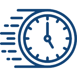 Icon of a clock with motion lines, representing speed or time efficiency.