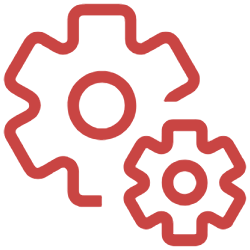 Icon of two gears, representing systems, processes, or technical operations