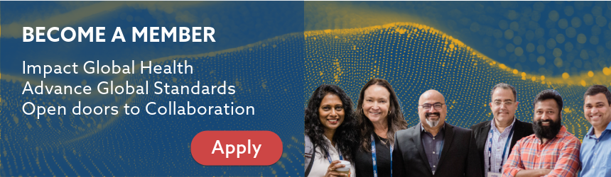 Become a Member: Impact Global Health, Advance Global Standards, Open doors to Collaboration. Diverse group of smiling professionals